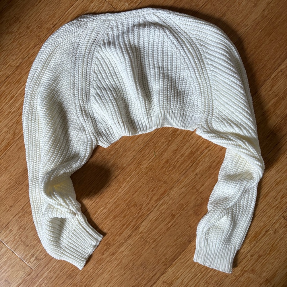 SHEIN White Ribbed Knit Shrug Sweater